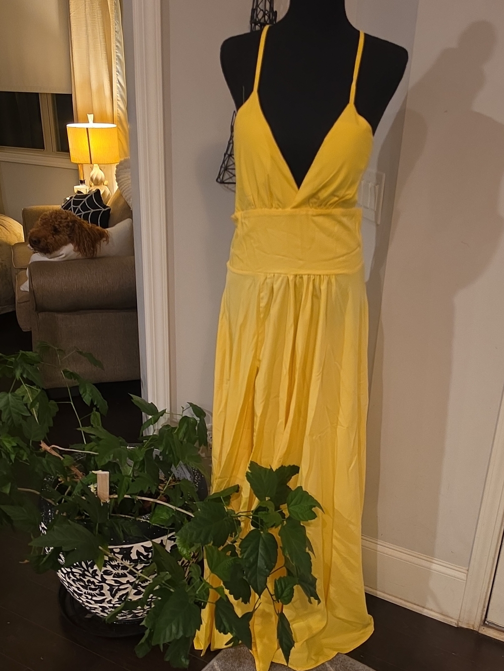 Yellow Spaghetti-Strap Maxi Dress - Elegant Summer Style